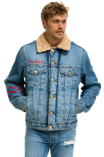 Load image into Gallery viewer, AVIATOR NATION SMALL STOKED BOLT SMILEY RANCH SHERPA DENIM JACKET - SUPER LIGHT