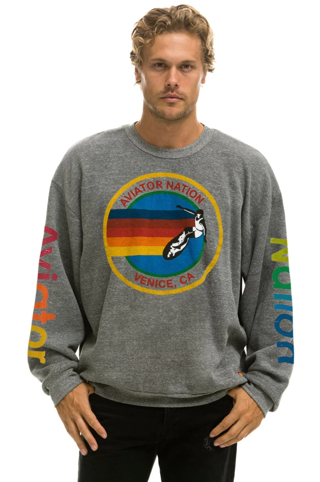 AVIATOR NATION RELAXED CREW UNISEX SWEATSHIRT - HEATHER GREY