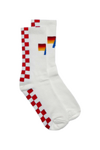 Load image into Gallery viewer, AVIATOR NATION UNISEX CHECKERED SOCKS - WHITE // RED