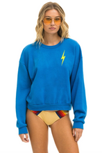 Load image into Gallery viewer, AVIATOR NATION BOLT STITCH RELAXED CREW SWEATSHIRT - OCEAN // NEON YELLOW