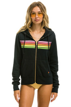 Load image into Gallery viewer, Aviator Nation 5 Stripe Zip Unisex Hoodie in CHARCOAL // PINK // GREEN