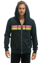Load image into Gallery viewer, Aviator Nation 5 Stripe Zip Unisex Hoodie in CHARCOAL // PINK // GREEN