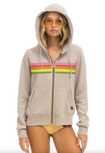 Load image into Gallery viewer, Aviator Nation 5 Stripe Zip Unisex Hoodie in SAND // PINK // GREEN