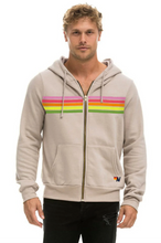 Load image into Gallery viewer, Aviator Nation 5 Stripe Zip Unisex Hoodie in SAND // PINK // GREEN