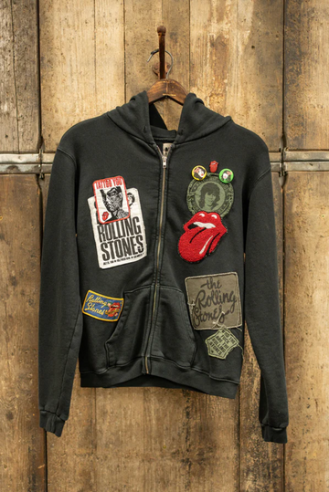 MADEWORN ROLLING STONES ZIP HOODIE IN COAL