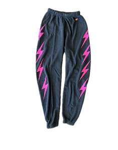 AVIATOR NATION BOLT 4 WOMENS SWEATPANTS - CHARCOAL-NEON PINK