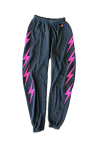 AVIATOR NATION BOLT 4 WOMENS SWEATPANTS - CHARCOAL-NEON PINK