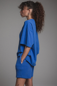 ELWOOD CLOTHING UNISEX OVERSIZED CROP CORE TEE IN VINTAGE COBALT