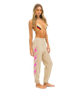 AVIATOR NATION BOLT 4 WOMENS SWEATPANTS - SAND // NEON PINK