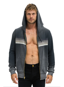Aviator Nation 5 STRIPE UNISEX HOODIE - FADED SMOKE