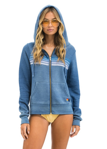 Aviator Nation 5 STRIPE UNISEX HOODIE - FADED WATER
