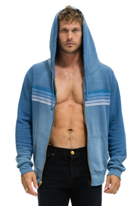 Aviator Nation 5 STRIPE UNISEX HOODIE - FADED WATER