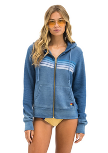 Aviator Nation 5 STRIPE UNISEX HOODIE - FADED WATER