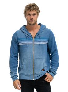 Aviator Nation 5 STRIPE UNISEX HOODIE - FADED WATER