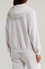 Load image into Gallery viewer, AVIATOR NATION UNISEX 5 STRIPE RELAXED ZIP HOODIE - DOVE GREY/WHITE GREY