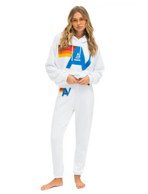 AVIATOR NATION  LOGO STITCH UNISEX PULLOVER RELAXED HOODIE - WHITE