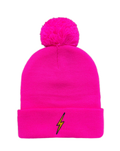 Load image into Gallery viewer, AVIATOR NATION BOLT POM POM RIB BEANIE IN NEON PINK
