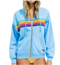 Load image into Gallery viewer, AVIATOR NATION UNISEX 5 STRIPE RELAXED ZIP HOODIE - SKY/RAINBOW