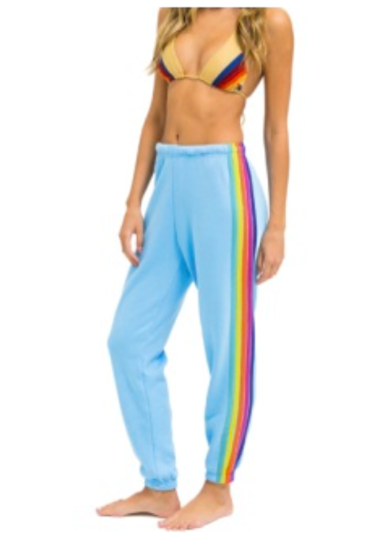 AVIATOR NATION 5 STRIPE WOMEN'S SWEATPANTS - SKY/RAINBOW