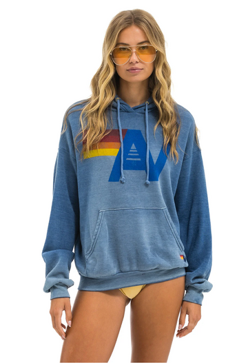 AVIATOR NATION UNISEX VINTAGE LOGO RELAXED PULLOVER HOODIE - FADED WATER