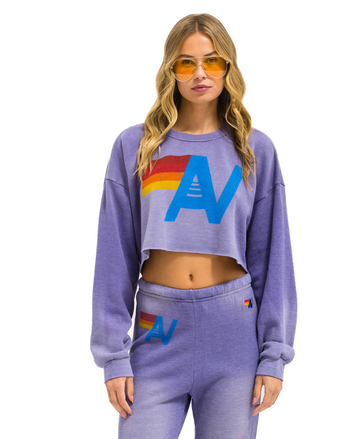 AVIATOR NATION VINTAGE LOGO CROPPED CREW SWEATSHIRT RELAXED - FADED GRAPE