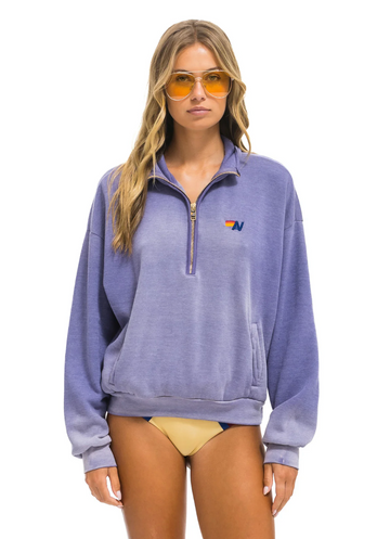 AVIATOR NATION UNISEX ESSENTIAL HALF ZIP RELAXED SWEATSHIRT - FADED GRAPE