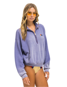 AVIATOR NATION UNISEX ESSENTIAL HALF ZIP RELAXED SWEATSHIRT - FADED GRAPE
