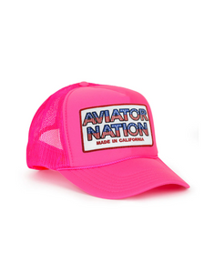 Aviator Nation Patriotic Patch Vintage Low Rise Trucker in NEON PINK