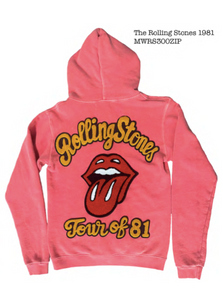 MADEWORN THE ROLLING STONES ZIP FLEECE HOODIE IN CHERRY