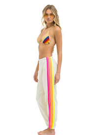 AVIATOR NATION 5 STRIPE WOMEN'S SWEATPANTS - vintage WHITE/NEON RAINBOW