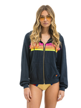 Load image into Gallery viewer, AVIATOR NATION UNISEX 5 STRIPE RELAXED ZIP HOODIE - CHARCOAL // NEON