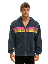 Load image into Gallery viewer, AVIATOR NATION UNISEX 5 STRIPE RELAXED ZIP HOODIE - CHARCOAL // NEON