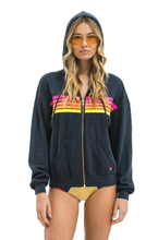 Load image into Gallery viewer, AVIATOR NATION UNISEX 5 STRIPE RELAXED ZIP HOODIE - CHARCOAL // NEON