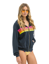 Load image into Gallery viewer, AVIATOR NATION UNISEX 5 STRIPE RELAXED ZIP HOODIE - CHARCOAL // NEON