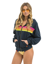 Load image into Gallery viewer, AVIATOR NATION UNISEX 5 STRIPE RELAXED ZIP HOODIE - CHARCOAL // NEON