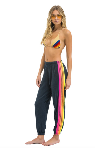 AVIATOR NATION 5 STRIPE WOMEN'S SWEATPANTS - CHARCOAL // NEON