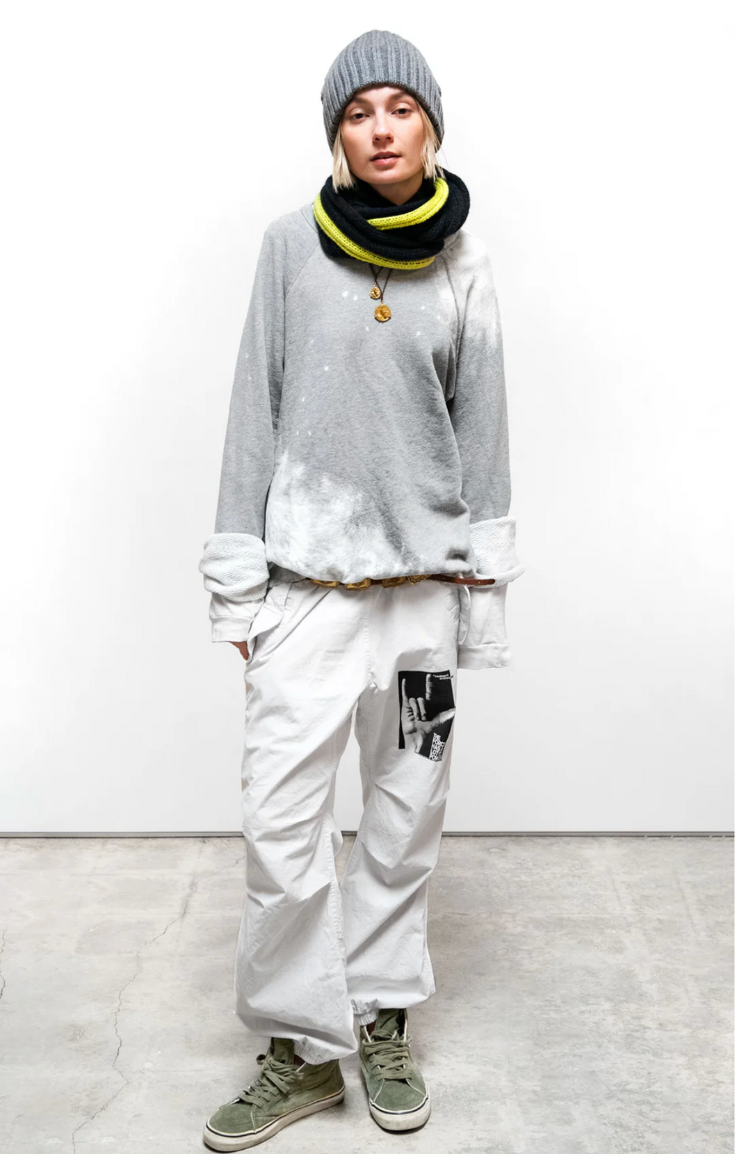 FREE CITY Lucky Rabbits Sweatshirt in HEATHER BLEACHOUT
