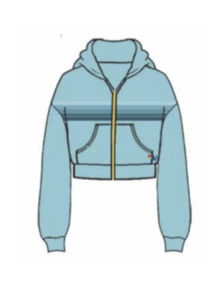 AVIATOR NATION 5 STRIPE CROPPED ZIP HOODIE RELAXED - AQUAMARINE/AQUA