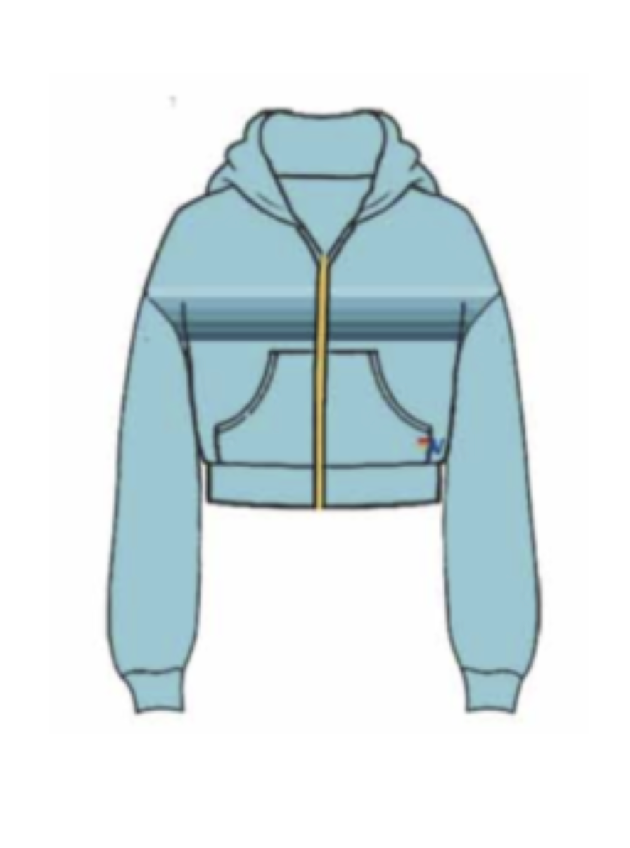 AVIATOR NATION 5 STRIPE CROPPED ZIP HOODIE RELAXED - AQUAMARINE/AQUA