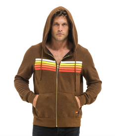 Aviator Nation 5 STRIPE UNISEX HOODIE - CHOCOLATE/WHITE NEON