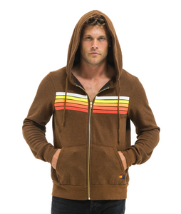 Aviator Nation 5 STRIPE UNISEX HOODIE - CHOCOLATE/WHITE NEON