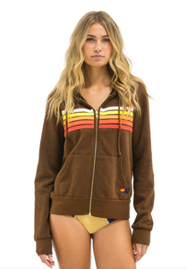 Aviator Nation 5 STRIPE UNISEX HOODIE - CHOCOLATE/WHITE NEON
