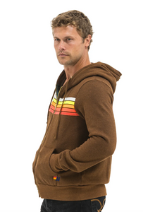 Aviator Nation 5 STRIPE UNISEX HOODIE - CHOCOLATE/WHITE NEON