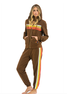 Aviator Nation 5 STRIPE UNISEX HOODIE - CHOCOLATE/WHITE NEON
