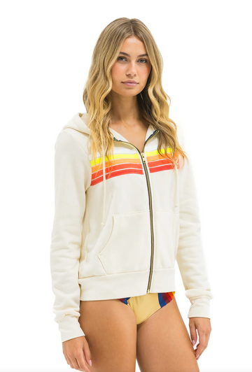 Aviator Nation 5 STRIPE UNISEX HOODIE - VINTAGE WHITE/WHITE NEON