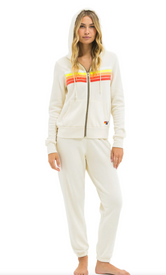 Aviator Nation 5 STRIPE UNISEX HOODIE - VINTAGE WHITE/WHITE NEON