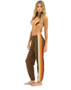 Aviator Nation 5 Stripe Sweatpants in CHOCOLATE/WHITE NEON