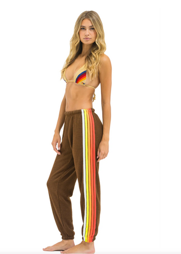 Aviator Nation 5 Stripe Sweatpants in CHOCOLATE/WHITE NEON