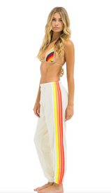 Aviator Nation 5 Stripe Sweatpants in VINTAGE WHITE/WHITE NEON