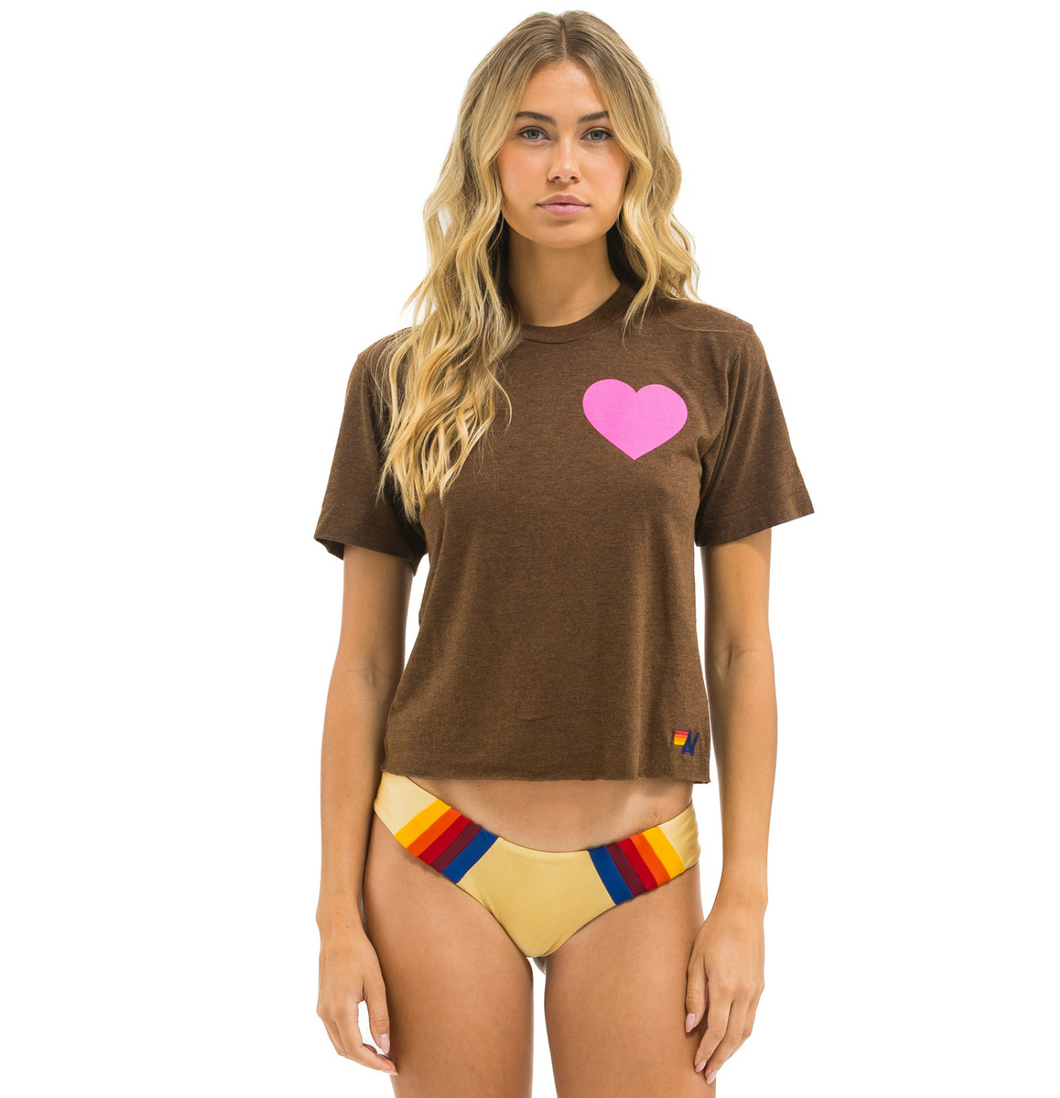 AVIATOR NATION HEART PRINT  BOYFRIEND TEE -CHOCOLATE/NEON PINK
